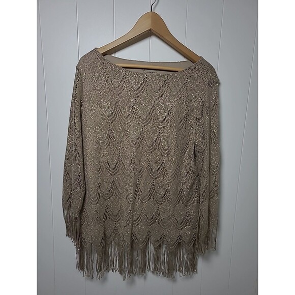 Chico's Tops - Chico's Fringe Top Womens Size 2 Gold Metallic Large Stretch Hippie Formal